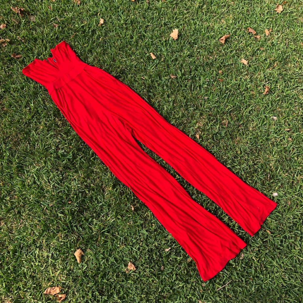 Nookie Red Strapless Wide-Leg Jumpsuit